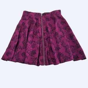 Divided Purple Floral Exposed Zipper Mini Skirt